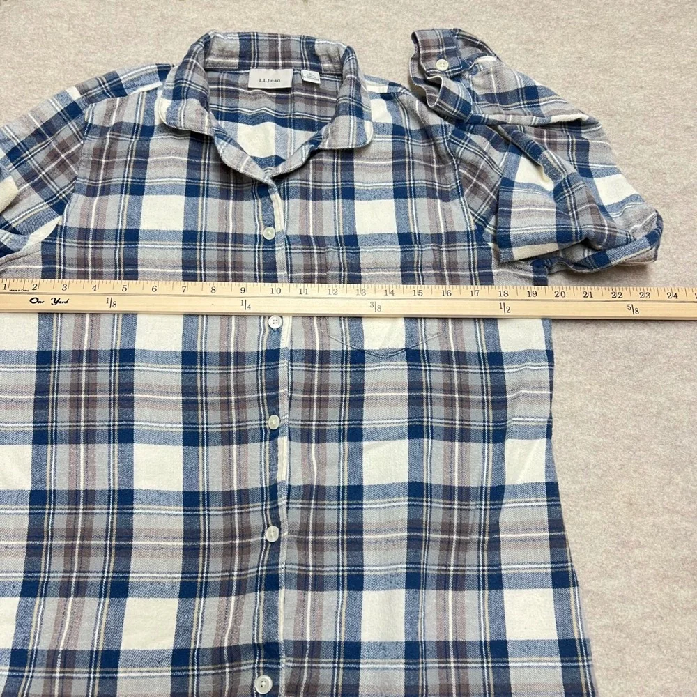 LL Bean Scotch Plaid Flannel PJ Shirt Blue White Cotton Sz Small Tall Camping - Picture 5 of 6